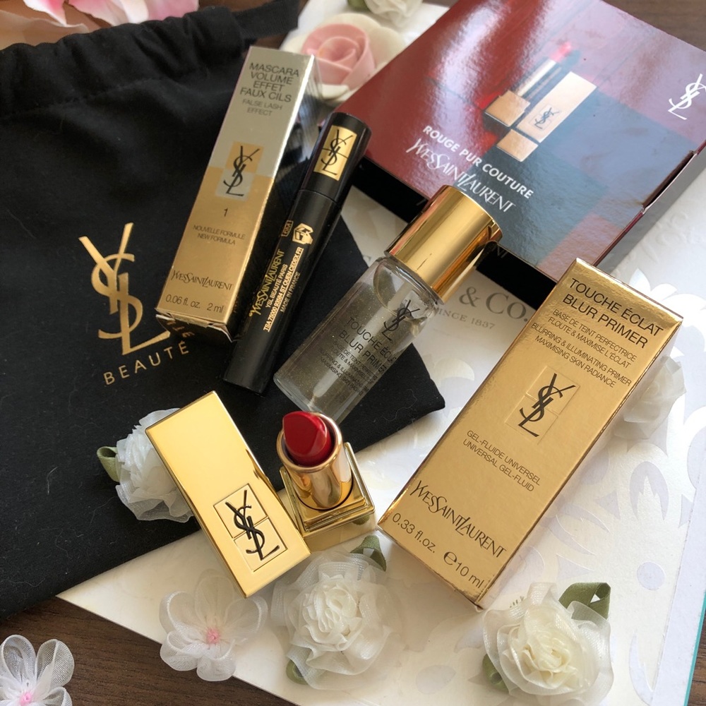 Ysl lipstick, mascara & primer with pouch